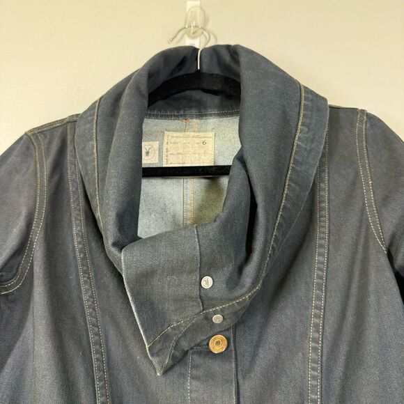 AllSaints Kuro Denim Jacket Button Front Cowl Neck Women’s Size 6 - Picture 2 of 8